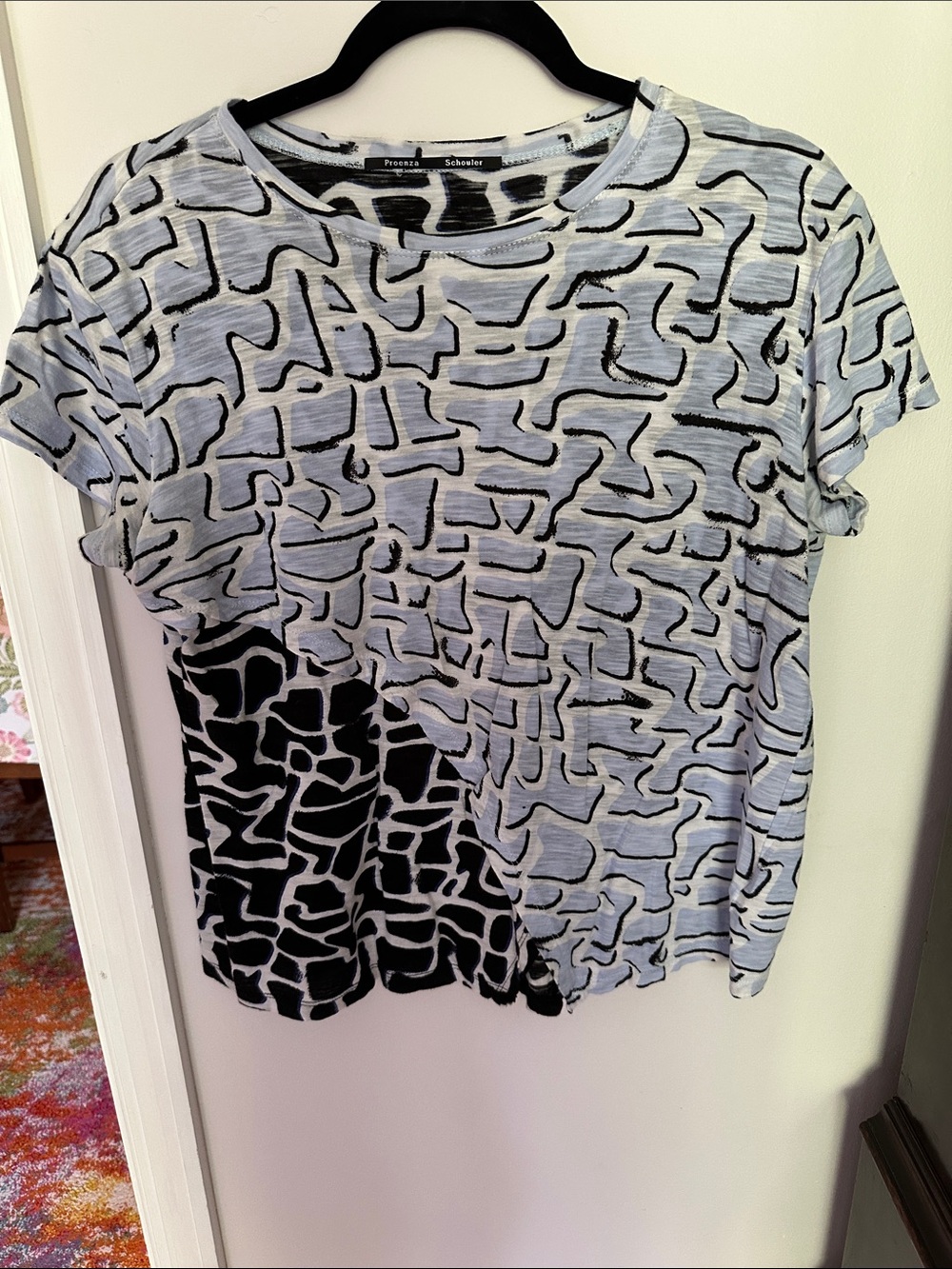 Proenza Schouler Black and Light Blue Graphic Short Sleeve Tee